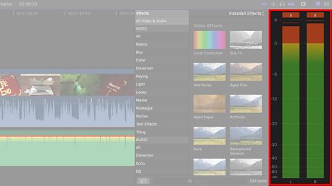 Screenshot of a volume meter from video editing software