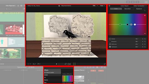 Screenshot of the colour correction tool from video editing software