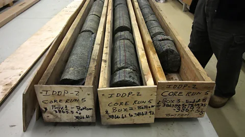 Chris Baraniuk These core samples are the only way the team can be certain of what they are drilling through (Credit: Chris Baraniuk)