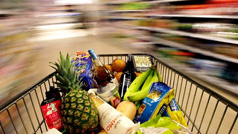 Shopping trolley filled with food