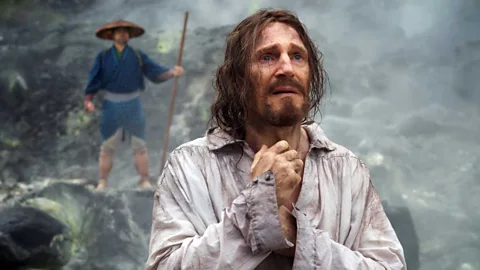 Alamy Rodriguez and Garupe fear their mentor, Father Ferreira (Liam Neeson) has been compelled to renounce his faith (Credit: Alamy)