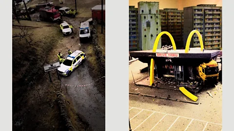 Jimmy Cauty/ADP Jimmy Cauty's minutely detailed panorama showed the wreckage of a ‘mythical Bedfordshire’ (Credit: Jimmy Cauty/ADP)