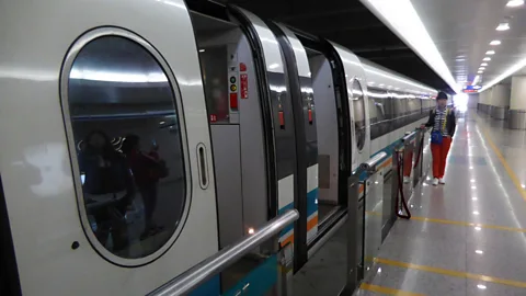 Larry Bleiberg The train station sits in the middle of Pudong International Airport (Credit: Larry Bleiberg)