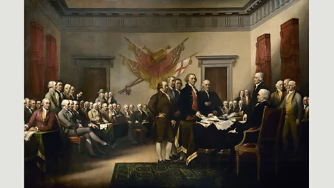 Wikimedia In this 1819 painting, John Trumbull shows the presentation of the draft of the Declaration of Independence to Congress (Credit: Wikimedia)