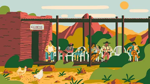 Chester Holme Mosso gets through around 20 patients during the morning and performs minor surgery on several of them with the help of his VR headset (Credit: Chester Holme)