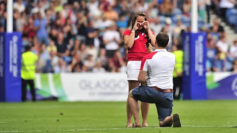 Alamy Some proposals – such as this proposal at a 2014 Commonwealth Games rugby match in Scotland – create a lot of news headlines and social media buzz (Credit: Alamy)