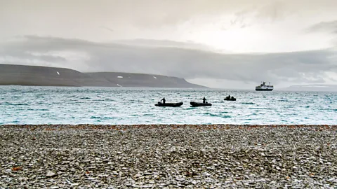 Sarah Hewitt The beach is once again isolated when the Zodiacs take the visitors back to their ship (Credit: Sarah Hewitt)