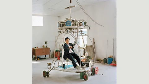 Xiaoxiao Xu After the 2008 Sichuan earthquake, Zhang aimed to build a helicopter that could fly among trees: his latest, with four aeromotors, is still in its test phase (Credit: Xiaoxiao Xu)