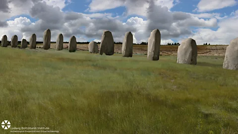 Ludwig Boltzmann Institute An CGI reconstruction of what the Durrington Walls, a recent discovery in the Stonehenge landscape, looked like (Credit: Ludwig Boltzmann Institute)