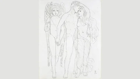 Tate Solmon’s 1865 drawing The Bride, The Bridegroom and Sad Love – held in a private collection – is more explicit than other works intended for public display (Credit: Tate)