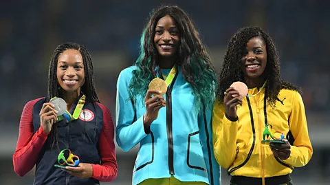 Getty Images Silver medallist Allyson Felix smiles after losing out on gold at the 2016 Olympics (Credit: Getty Images)