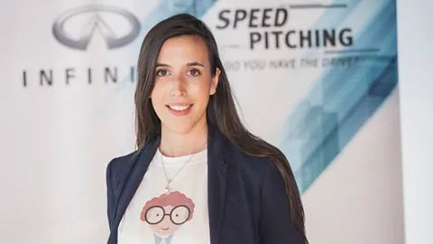 INFINITI Speed Pitching Thea Myhrvold, a 27-year-old entrepreneur based in Dubai, won $40,000 by pitching in the backseat of a speeding car (Credit: INFINITI Speed Pitching)