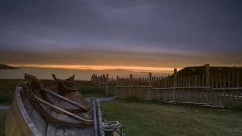 Parks Canada In the year 1000, a Viking longboat captained by Leif Erikson landed near L’Anse Aux Meadows with 90 men and women (Credit: Parks Canada)