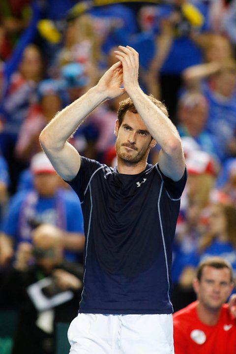 Andy Murray celebrates winning match point against Japan's Kei Nishikori. 14th June, 2016