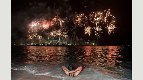 Eid al-Adha fireworks above the artificial Bluewaters Island, 14 September 2016
