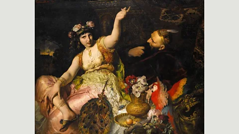 Wikimedia Commons Scheherazade and Sultan Schariar (Keller, 1880) – in the famous story, Shahrzad (Scheherazade) wins over the murderous prince Shahryar (Credit: Wikimedia Commons)