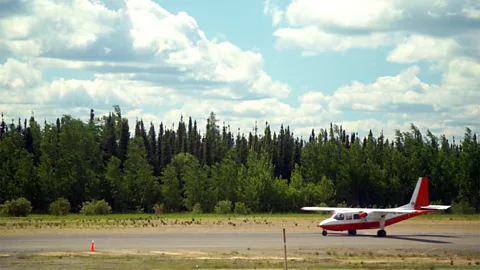 Eliana Alvarez Martinez A charter plane lands in Ilford, Manitoba, Canada (Credit: Eliana Alvarez Martinez)