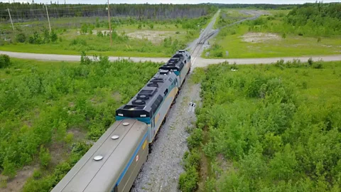 Eliana Alvarez Martinez Aerial view of a VIA Rail train travelling through Manitoba, Canada (Credit: Eliana Alvarez Martinez)