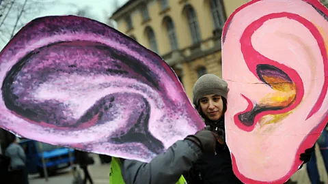 Getty Images Protesting against overreaching surveillance online isn't new - this demonstrator took to the streets in Sofia, Hungary in 2010 (Credit: Getty Images)