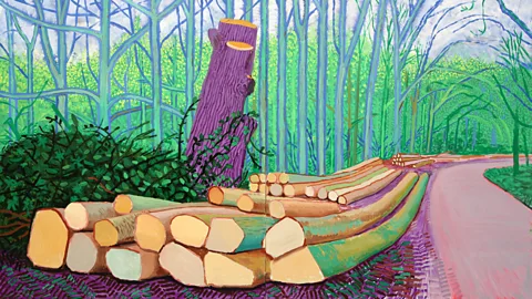 Alamy “Hockney makes quite common trees seethe with energy and brilliant, unexpected colour,” says author Fiona Stafford, as in Felled Trees on Woldgate from 2008 (Credit: Alamy)