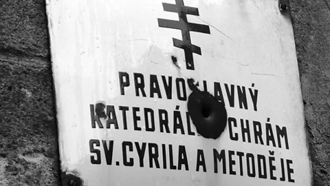 Colbackp (Praha The church was pockmarked with bullets (Credit: Colbackp (Praha)/Wikimedia/CC BY-SA 3.0)