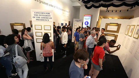 Alamy One of Noah’s most inventive stunts was the Trump Presidential Twitter Library, a ‘fake museum’ in which Daily Show producers hung framed printouts of Trump tweets (Credit: Alamy)