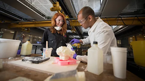 Aeropowder The pair have spent months working on the best way to make the material from waste feathers (Credit: Aeropowder)