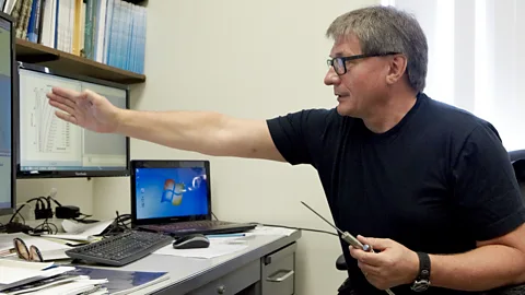 Anthony Roades Vladimir Romanovsky in the Permafrost Laboratory at the University of Alaska in Fairbanks (Credit: Anthony Rhoades)