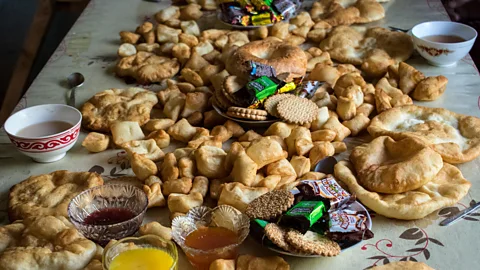 Amanda Ruggeri Mai tokoch and borsook on the table in Kyrgyzstan (Credit: Amanda Ruggeri)