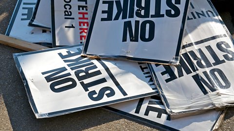 Protest placards from a strike