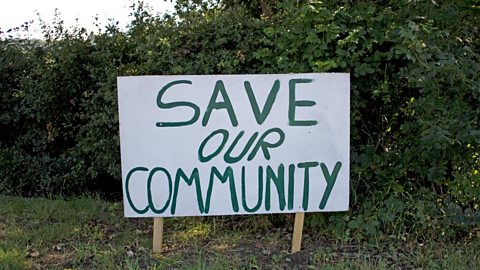 A community protest sign