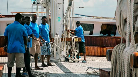 Judy Garrison With the help of one of the crewmen, Garrison was able to conquer her fear of water (Credit: Judy Garrison)