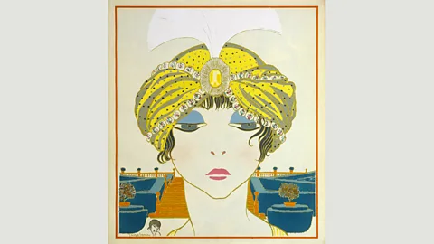 Georges Lepape An illustration by Georges LePape from 1911 shows a Poiret turban and evokes the Art Deco luxury and decadence of the designer's vision (Credit: Georges Lepape)