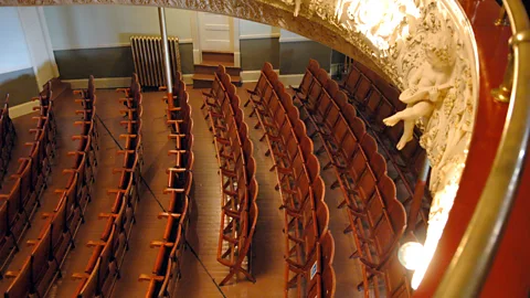 Christian Science Monitor/Getty Images The Haskell Opera House’s stage is in Canada while most of the seats are in the US (Credit: Christian Science Monitor/Getty Images)