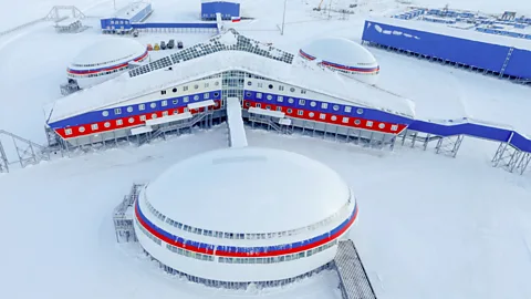Getty The Arktichesky Trilistnik military base opened to press in April: it includes living quarters, garages for military and special vehicles and more (Credit: Getty)