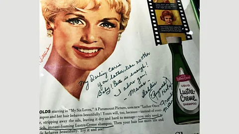 Christian Blauvelt From the start their relationship mixed the personal and public – as in this note Reynolds wrote to her new baby on an ad for a product she endorsed (Credit: Christian Blauvelt)