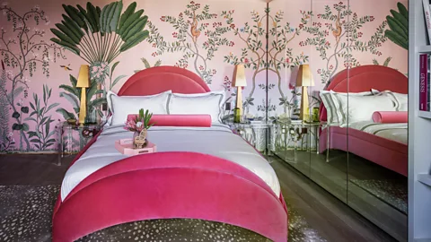 Mel Yates A colourful bedroom, with retro touches, designed by Amelia Carter Interiors (Credit: Mel Yates)