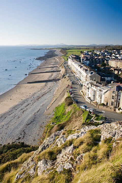 Man-made groynes at Criccieth.