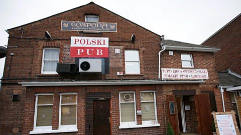 The Gospoda Polish Public House in Reading. A sign written in Polish is advertising Polish food and drink.