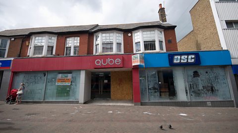 A row of empty retail premises on a street in Margate, England.