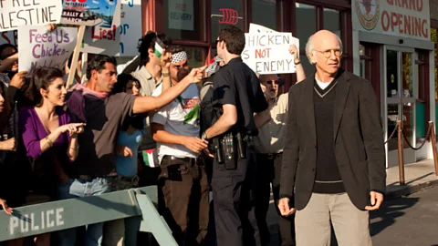 HBO One of the most talked about Curb Your Enthusiasm episodes was Palestinian Chicken from 2011, which was an allegory for the Israeli-Palestinian conflict (Credit: HBO)