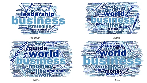 Kieran Nash/WordClouds.com From pre-2000 to the 2010s, words like 'strategies' and 'leadership' give way to 'world', 'future' and 'success'. (Credit: Kieran Nash/WordClouds.com)