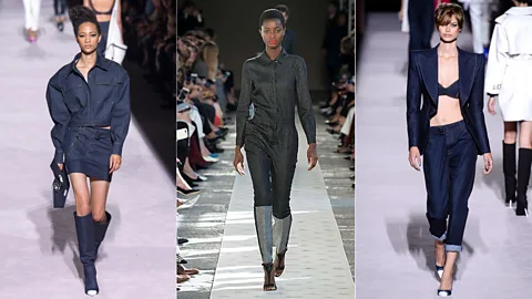 Left to right: denim tailoring from Tom Ford; Max Mara; Tom Ford