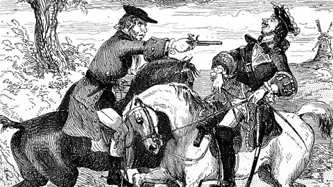 Darlun o Dick Turpin, lleidr pen ffordd o Loegr (tua'r 18fed ganrif)