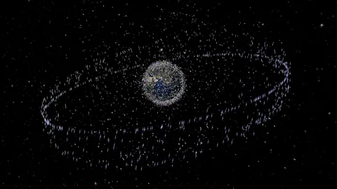 Nasa The debris ranges from pieces as small as a fleck of paint to disused satellites (Credit: Nasa)