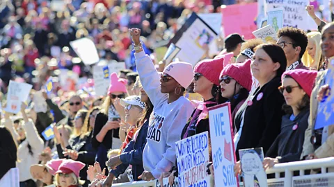 Sam Morris/Getty Images Participants gather in Las Vegas in January to rally for women's rights issues, one year after the historic Women's March (Credit: Getty Images)