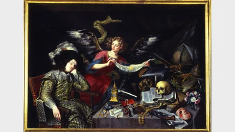 Rasbaf Madrid The spiritual is made explicit in Antonio de Pereda’s The Dream of the Knight, in which an angel shows a materialistic knight the true path to salvation (Credit: Rasbaf Madrid)