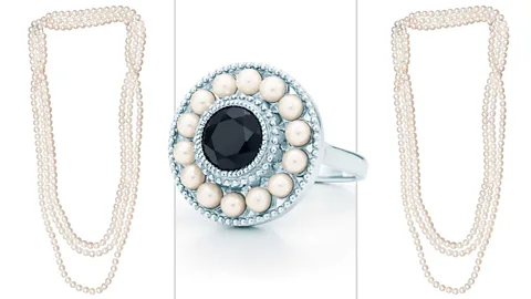 Tiffany Tiffany & Co's pearl-and-black-onyx ring of the current Zeigfeld collection and Tiffany pearls, an iconic look of the Jazz Age that is still popular (Credit: Tiffany & Co)