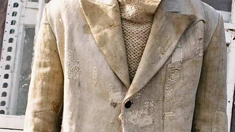 Ryan Skelton A detail of an outfit by British menswear designer John Alexander Skelton, made from upcycled 19th-Century grain sack (Credit: Ryan Skelton)