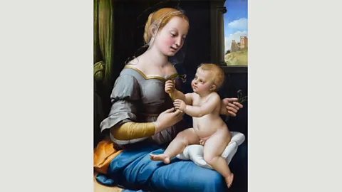 Wikimedia Painted around 1506, Raphael’s Madonna of the Pinks introduces carnations – believed to have first appeared at Christ’s crufixion – to the infant Jesus (Credit: Wikimedia)